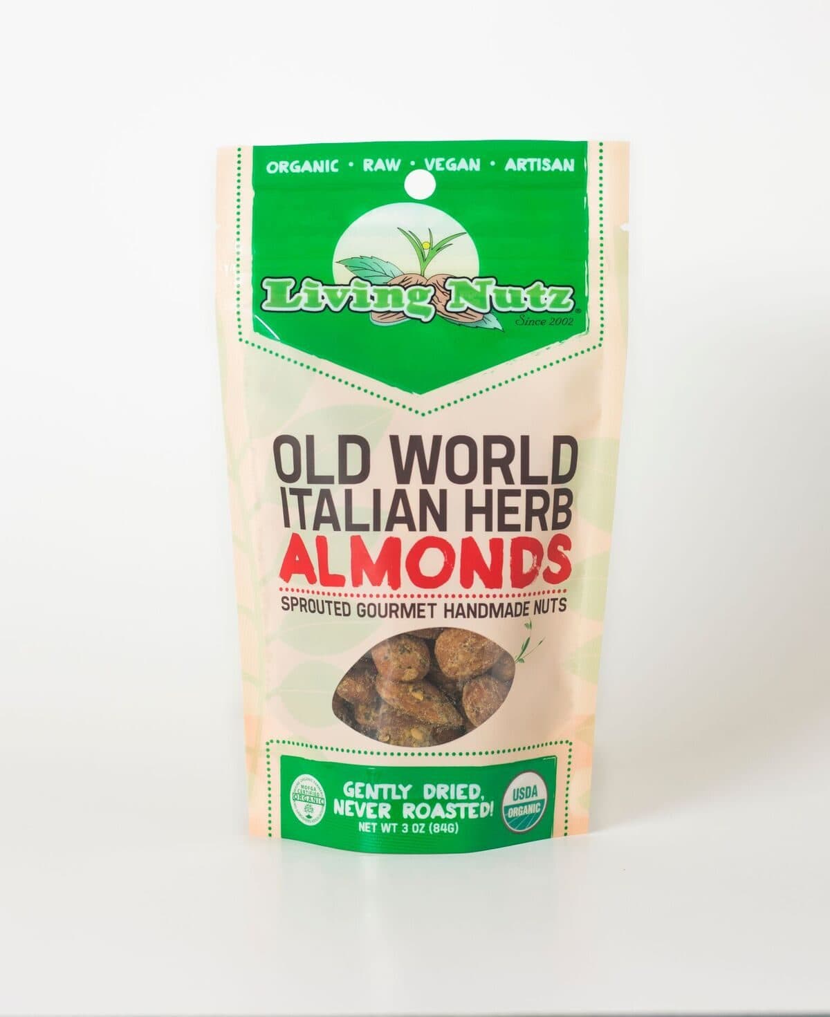 A bag of Living Nutz Old World Italian Herb Almonds